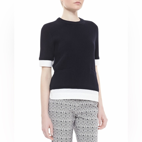 Tory Burch Rosemary Twofer Short Sleeve Layered Sweater Size Small - Picture 2 of 9